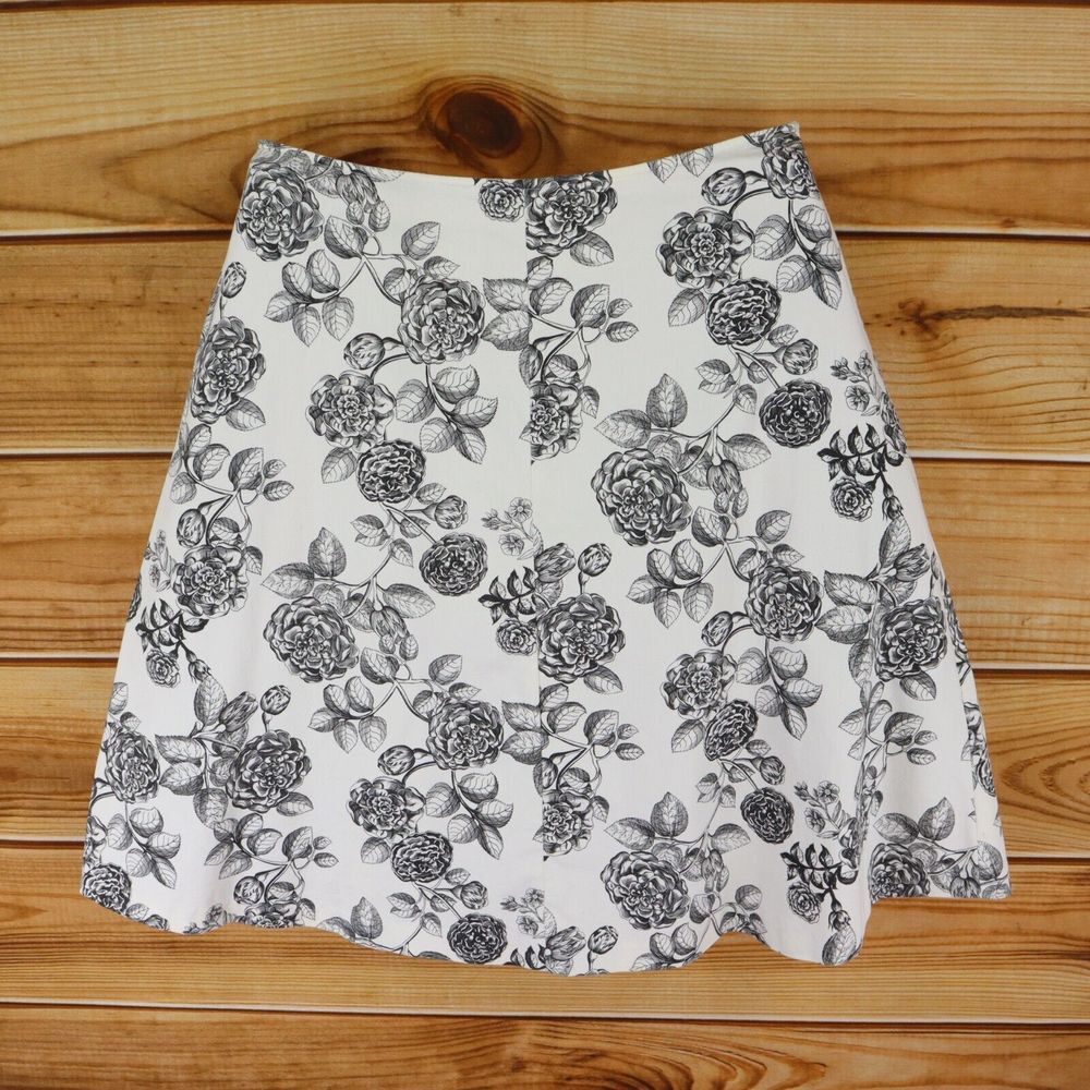 Apostrophe A-Line Skirt Stretch Womens 12 White Black Floral Cotton Zip Closure